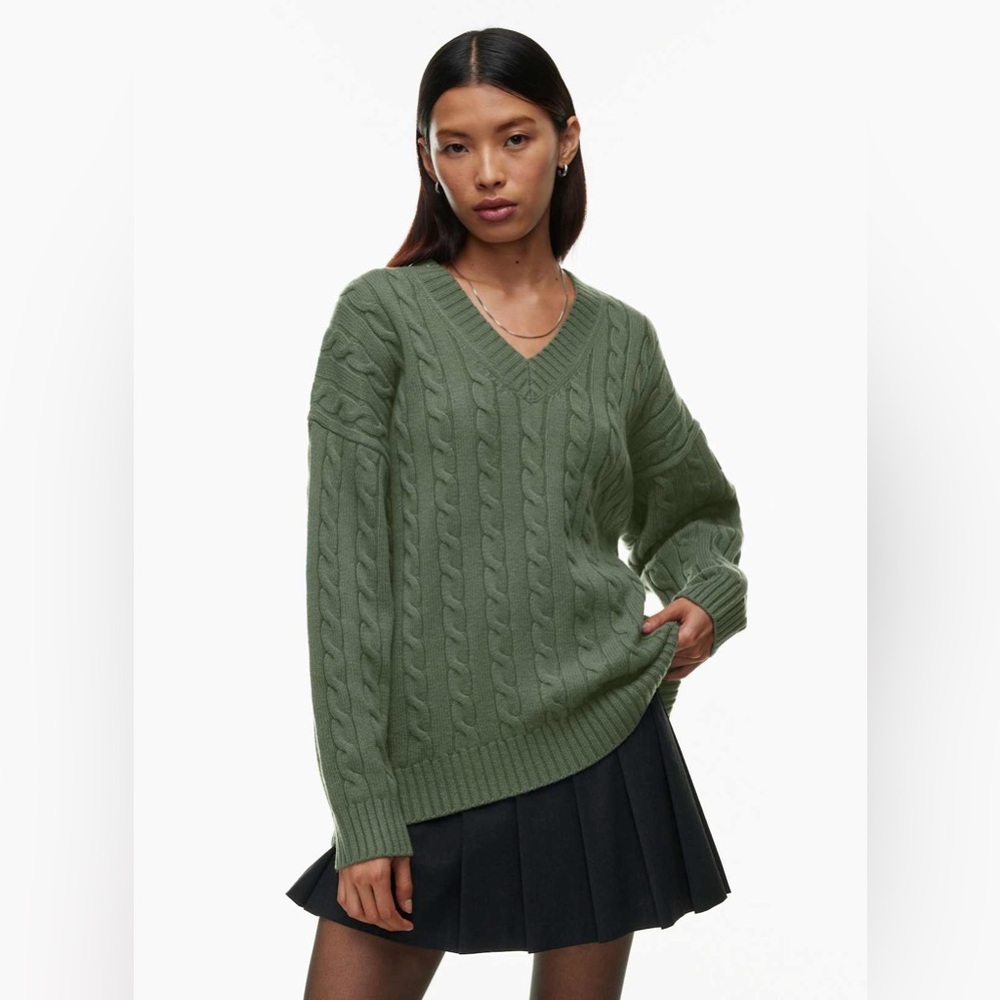 Aritzia Green V-Neck Sweater